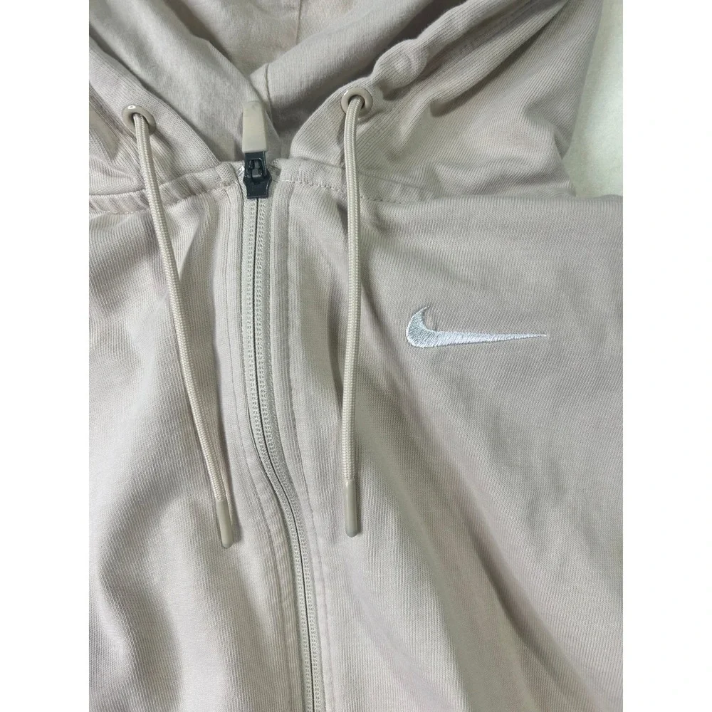 Nike Full Zip Hoodie Mens Small Tan‎ Taupe Embroidered Swoosh Sweatshirt